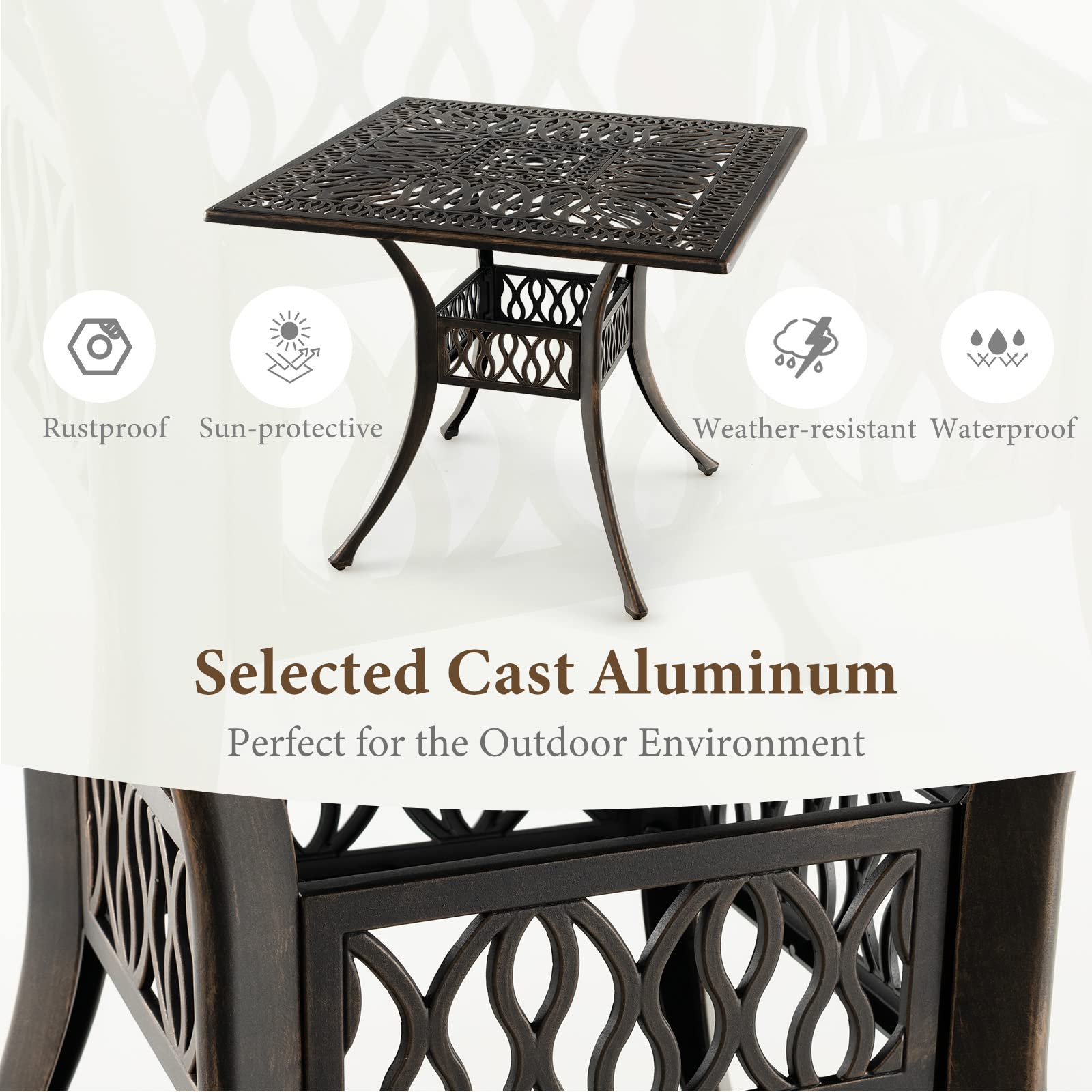 Tangkula 35.4 Inch All-Weather Outdoor Square Dining Table - Heavy Duty Cast Aluminum Patio Table with 2.2