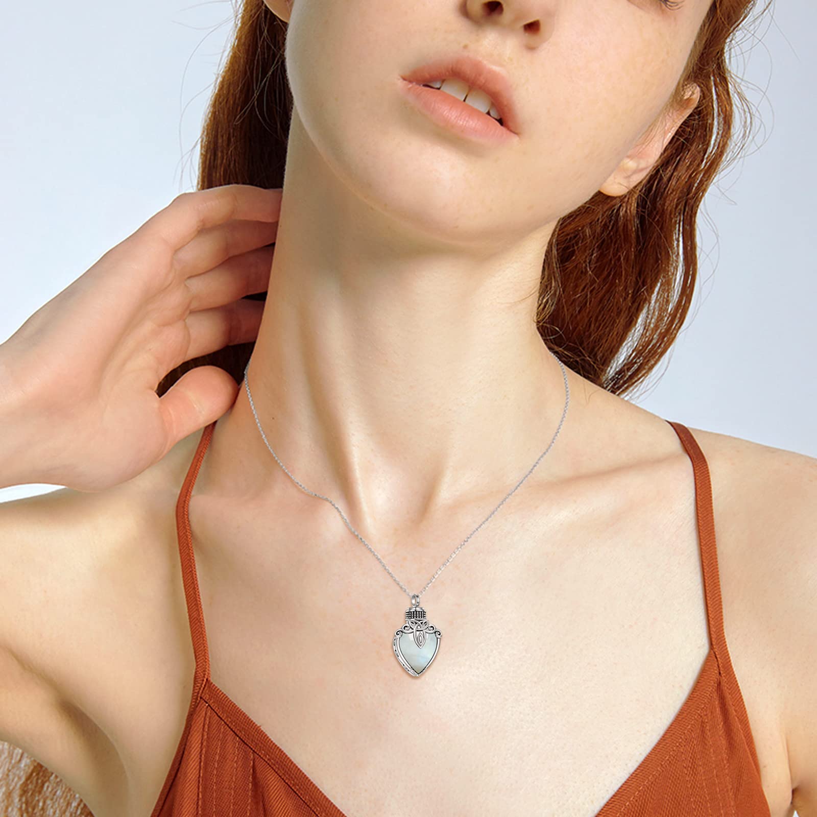 POPLYKE Sterling Silver Labradorite Crystal Filigree Teardrop Urn Necklace for Ashes - Memorial Keepsake Jewelry for Loved Ones - Perfect for Remembrance, Funerals & Special Occasions