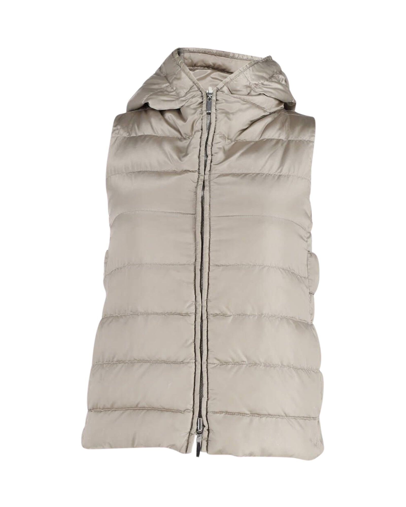 Women's S Max Mara Hooded Down Vest - Lightweight Beige Polyamide Puffer Jacket for Winter & Outdoor Activities
