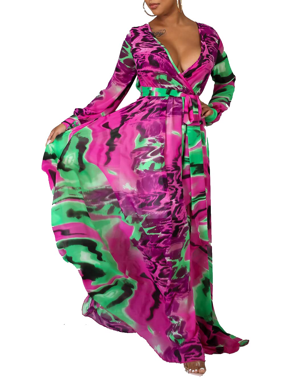 JTNFairy Women's Floral Print Long Maxi Dress - Plus Size Casual & Party Outfits - Perfect for Beach Vacations, Summer Weddings & Date Nights