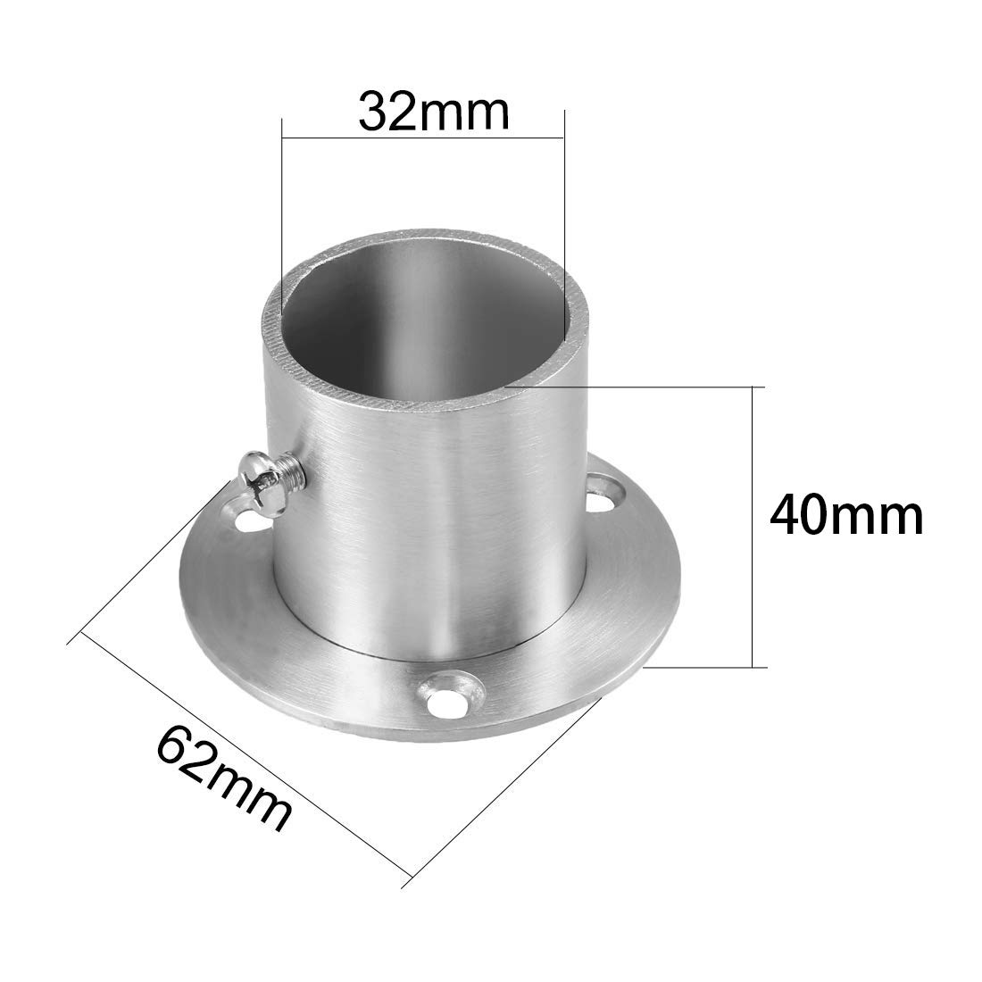 4PCS Heavy Duty Stainless Steel Closet Rod Brackets - 1-1/4 Inch High Flange O-Shaped Pole Sockets with Screws for Wardrobe, Curtain & Shower Rod Installation (Silver) - Perfect for Bedroom Closets, Walk-in Wardrobes and Bathroom Shower Curtain Hanging