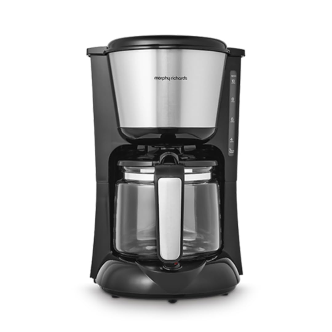 Morphy Richards 10-Cup Filter Coffee Maker with Pour Over Technology, Reusable Filter & Keep Warm Function - Black/Brushed Steel (Model 162501) - Perfect for Home, Office & Entertaining Guests