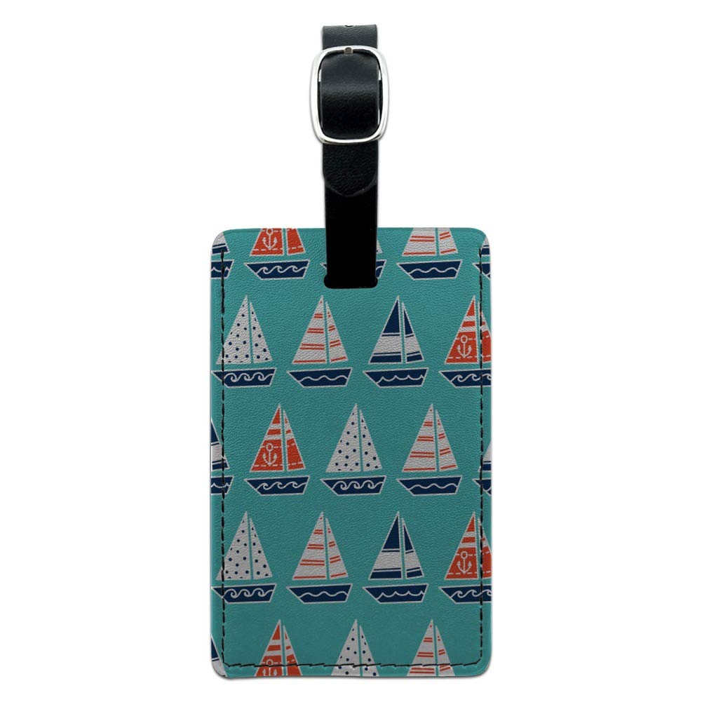 Stylish Sailboat Pattern Leather Luggage Tag - Rectangle ID Card Holder for Suitcases & Carry-On Bags - Perfect for Travel, Business Trips & Vacation