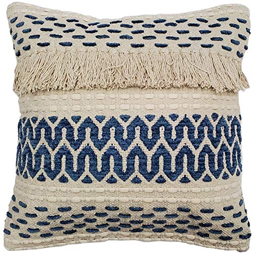Ojai Blue Cotton Bohemian Throw Pillow 20x20 Inches Square with Insert - Soft Decorative Cushion for Sofa, Bed, Living Room & Home Decor