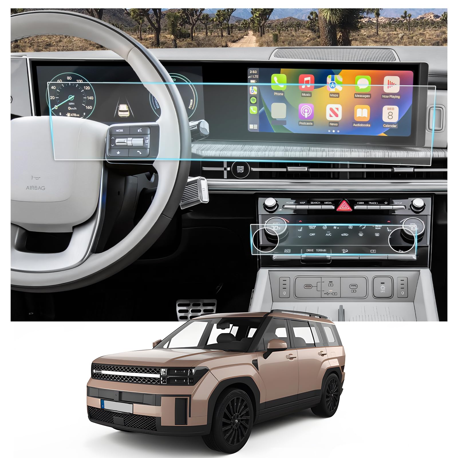 2024-2025 Hyundai Santa Fe Screen Protector 4-Pack - HD Clear Protective Film for 12.3