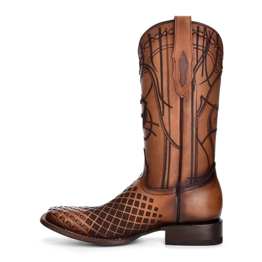 Men's Cuadra Honey Casual Cowboy Rodeo Woven Leather Boots - Western Style Ankle Boots for Country Riding, Line Dancing & Outdoor Events