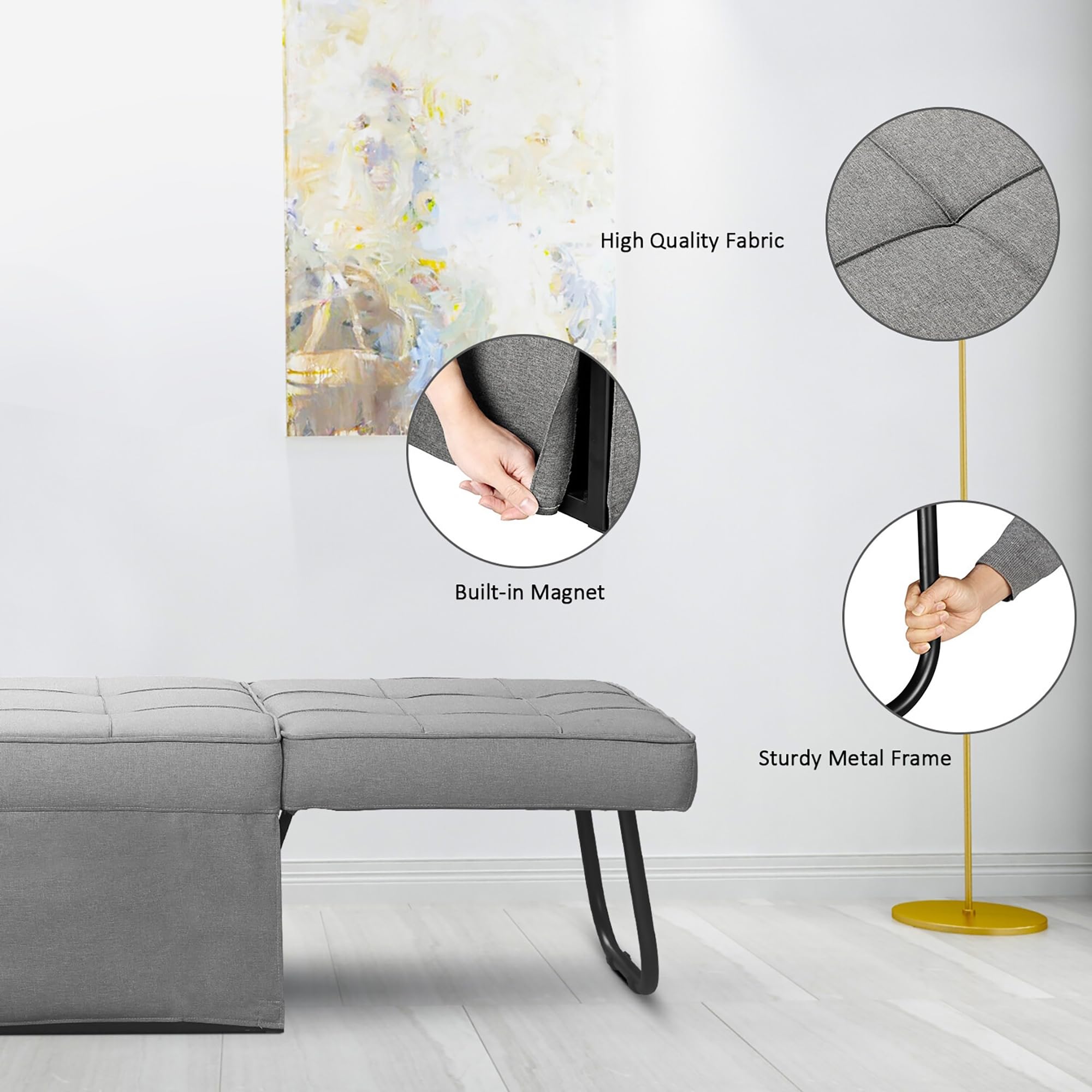 Ainfox 4-in-1 Convertible Sofa Bed - Multi-Functional Folding Ottoman Guest Bed with Adjustable Backrest, Modern Futon Couch for Small Spaces (Light Grey) | Perfect for Living Room, Apartment, Office & Studio Use