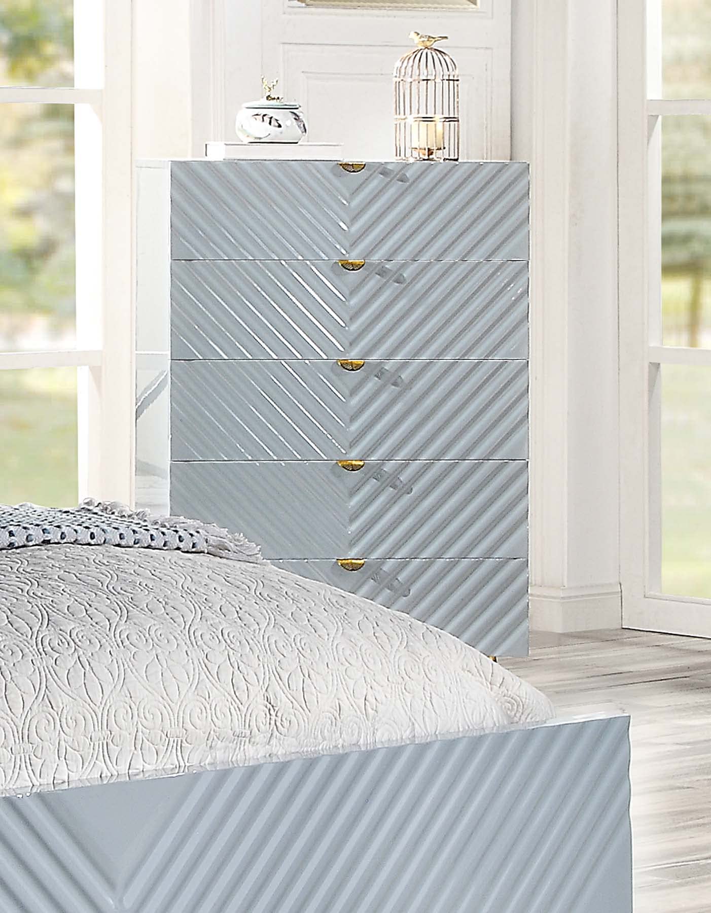 Acme 5-Drawer High Gloss Gray Chest - Modern Storage Furniture for Bedroom, Living Room & Office Organization