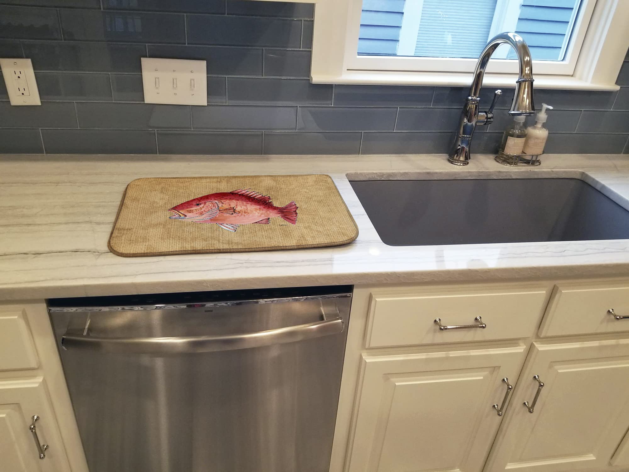 Strawberry Snapper Dish Drying Mat - Absorbent Kitchen Counter Mat (14