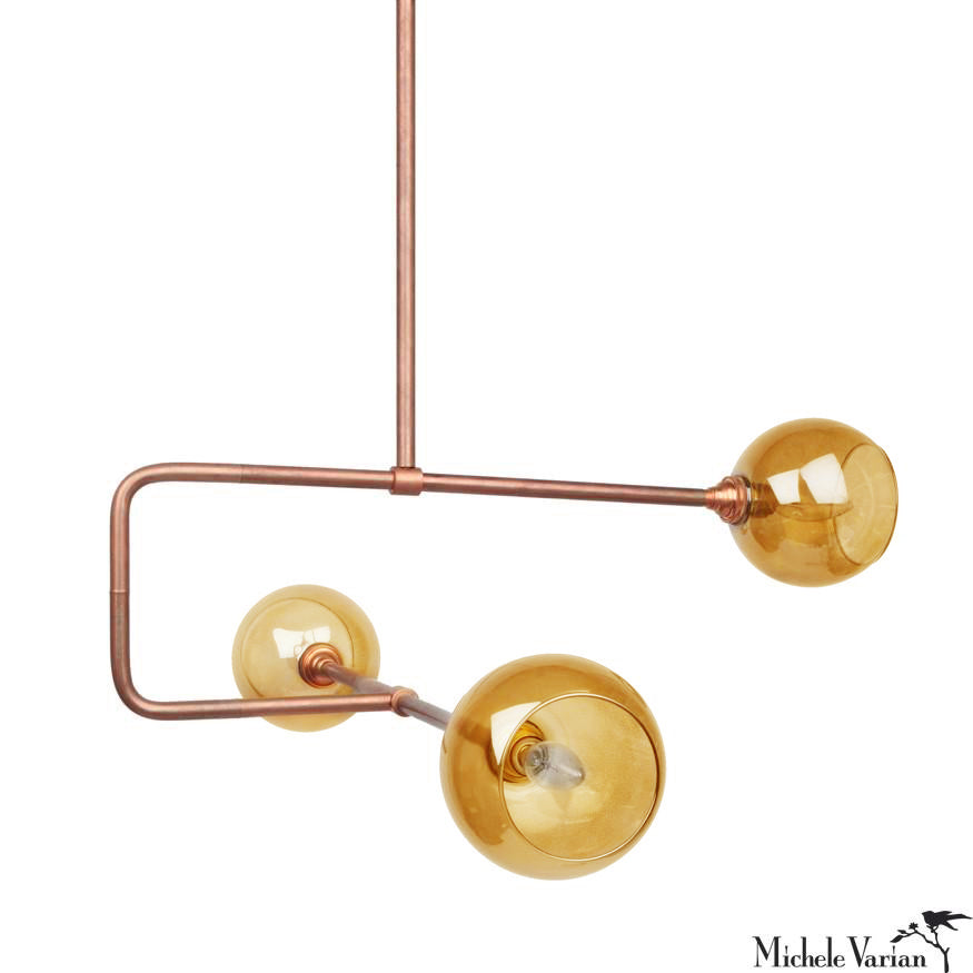 Vintage Copper & Glass Globe Triple Circuit Pendant Light Fixture - Industrial Style Ceiling Lighting for Kitchen Island, Dining Room, Bar, and Restaurant Decor