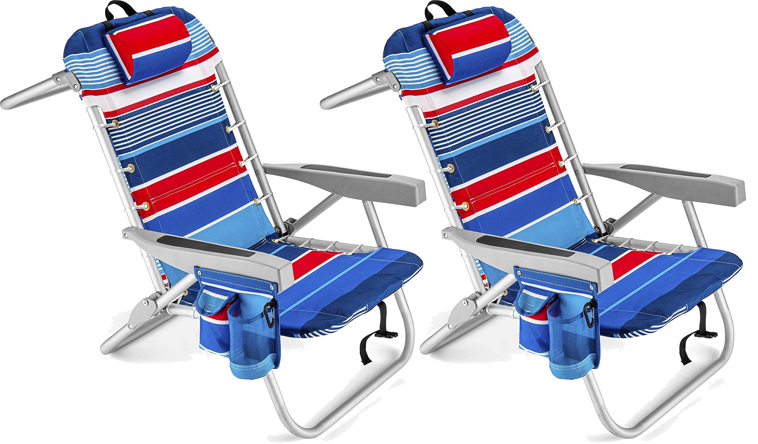 **Homevative 2 Pack Folding Backpack Beach Chair - 5 Adjustable Positions, Towel Bar, Cooler & Storage Pouch, Cup & Phone Holder - Portable for Beach, Camping, Picnic, Travel & Outdoor Activities**