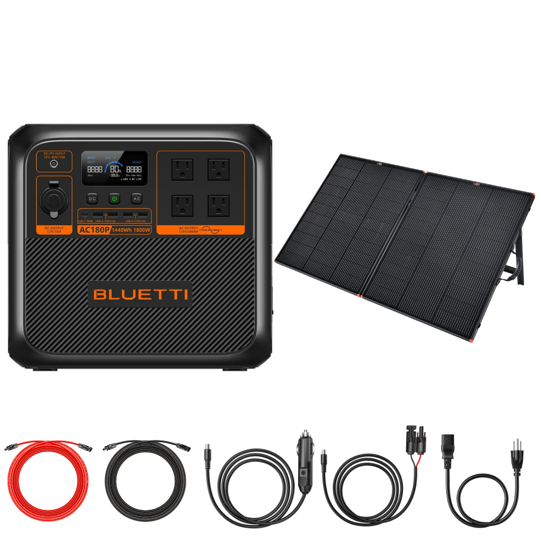 BLUETTI AC180P 1440Wh 1800W Portable Power Station with Solar Panel Bundle - Solar Generator for Camping, RV, Home Backup & Emergency Power Supply