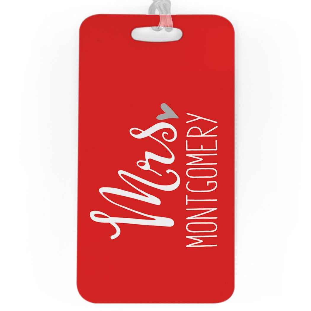Personalized Luggage Tag for Women - Custom Name Mrs. Baggage ID Tag with Standard Lines on Back - Large Size in Red - Perfect for Travel, Suitcases & Backpacks