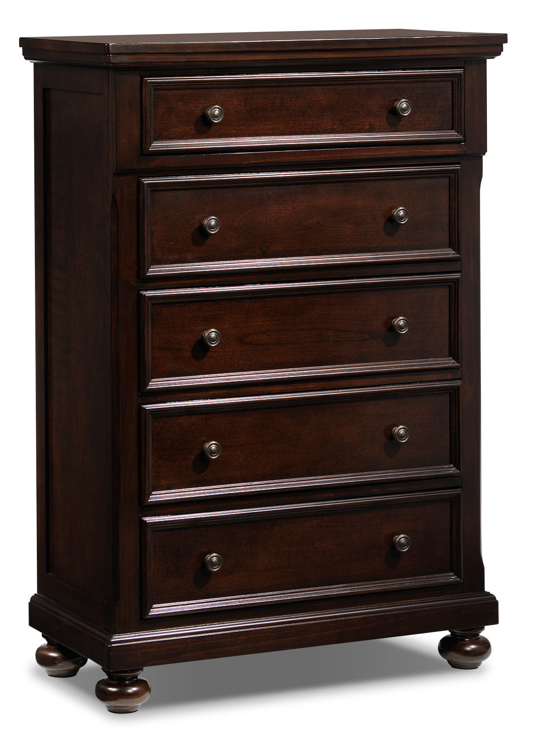 5-Drawer Cherry Wood Chest - Stylish Storage for Bedroom, Living Room, or Office Organization