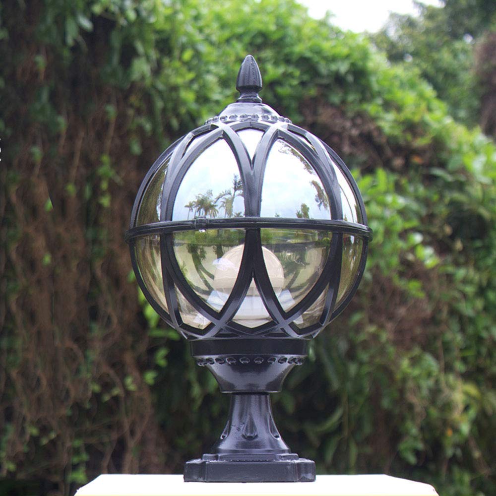 Vintage Black E27 Outdoor Pedestal Lamp - Aluminum & Glass Garden Pillar Light for Lawn, Pathway, Terrace, Villa, Hotel Landscape Lighting | Weather-Resistant & Elegant Design