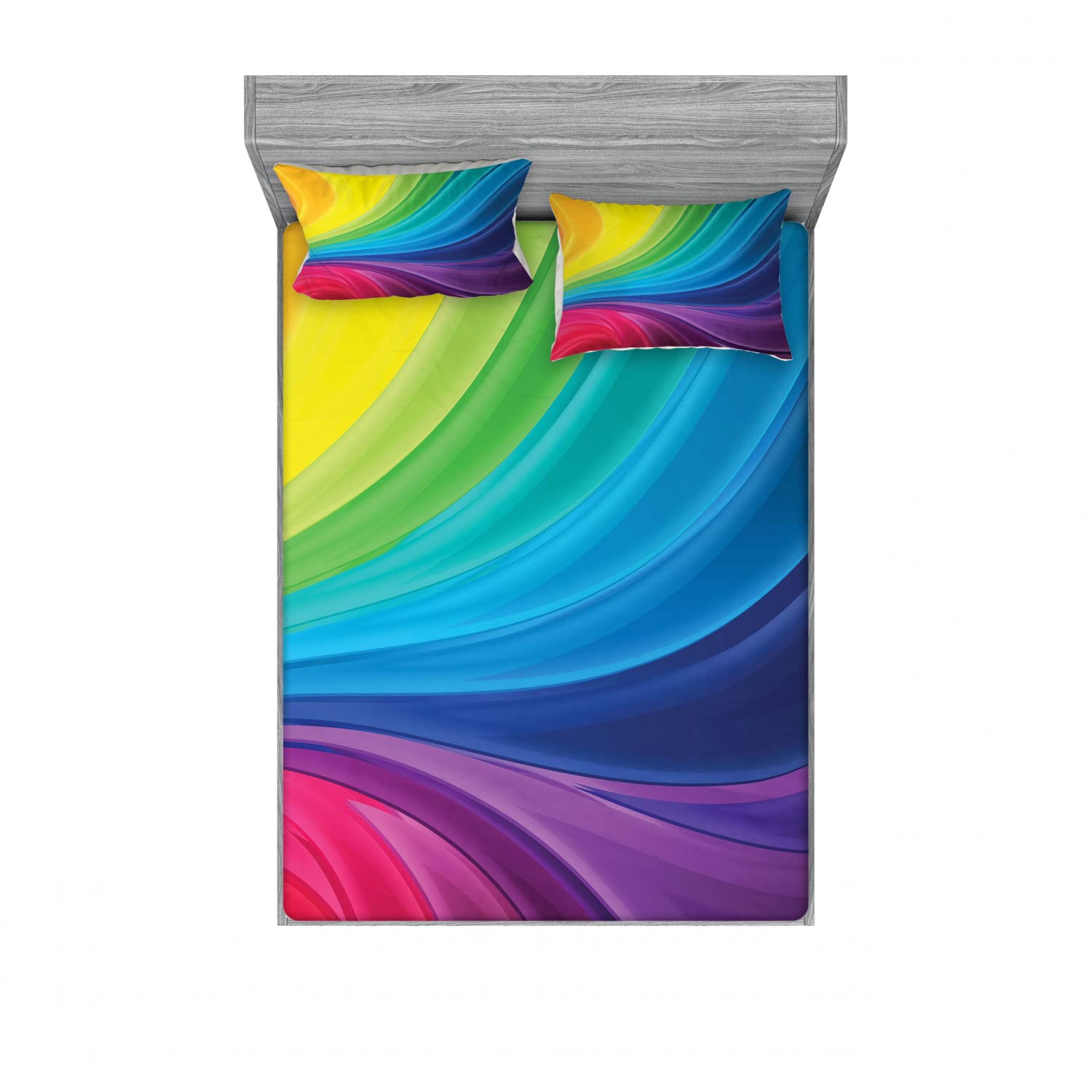 Ambesonne 2-Piece Queen Size Fitted Sheet Set with 4 Pillow Shams - Vibrant Abstract Line Pattern Bedding Collection for Modern Bedroom Decor | Perfect for Guest Rooms, Dormitories & Vacation Homes