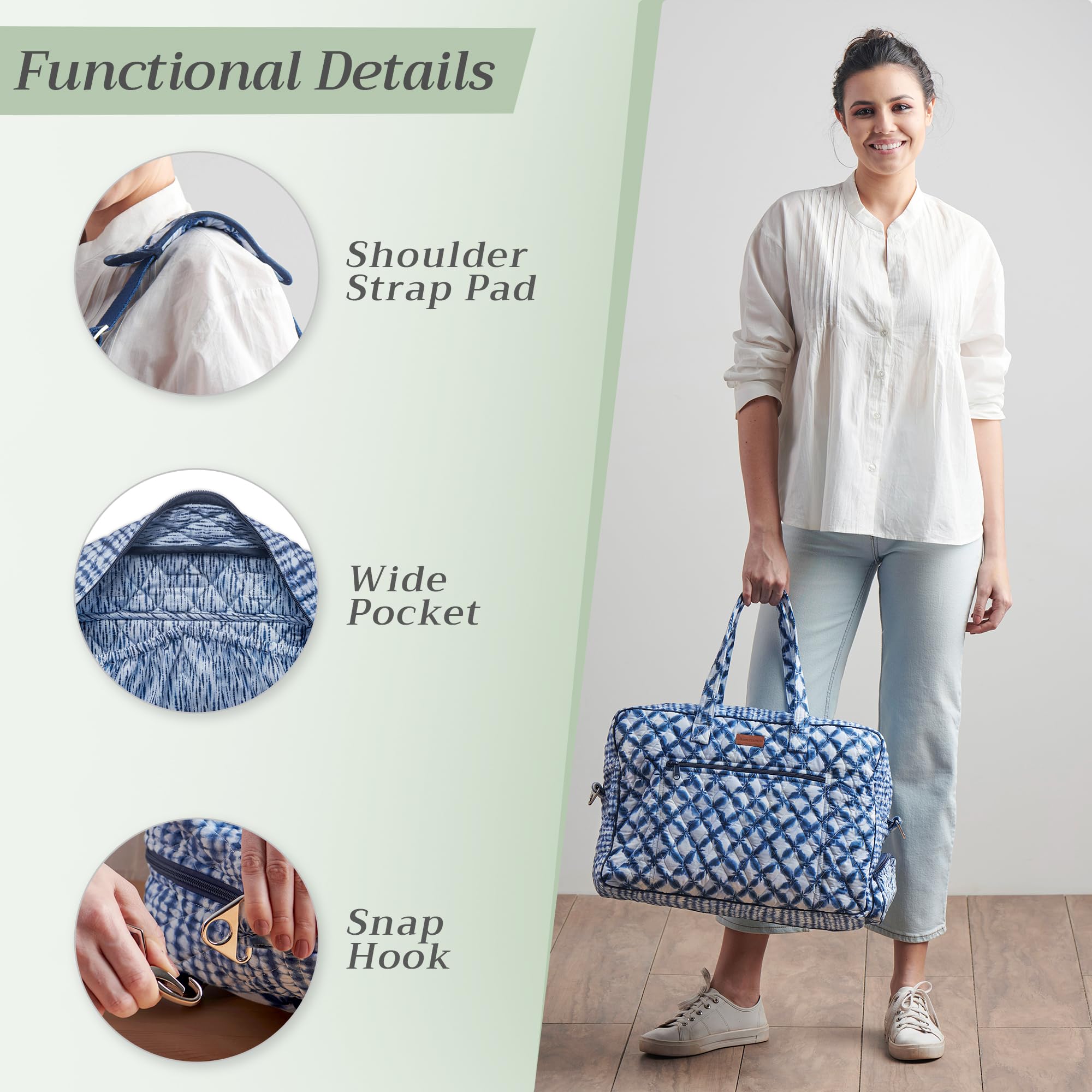 Hermine Weekend Bag - Cotton Quilted Duffel Overnight Luggage for Travel, Gym & Business | Perfect Gift for Men & Women | Great for Family Trips & Business Travel | Shibori Pattern | Durable & Stylish Weekender Bag for Workouts, Vacations & Commuting