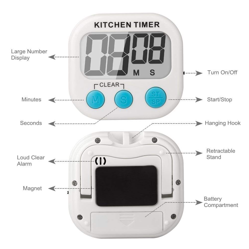 Thermocare Digital Kitchen Timer & Stopwatch - Large Display, Loud Alarm, Magnetic Stand | 99-Min Countdown for Cooking, Baking, Kids Study & Classroom Use | Perfect for Kitchen, Bathroom, Oven & Teacher Activities