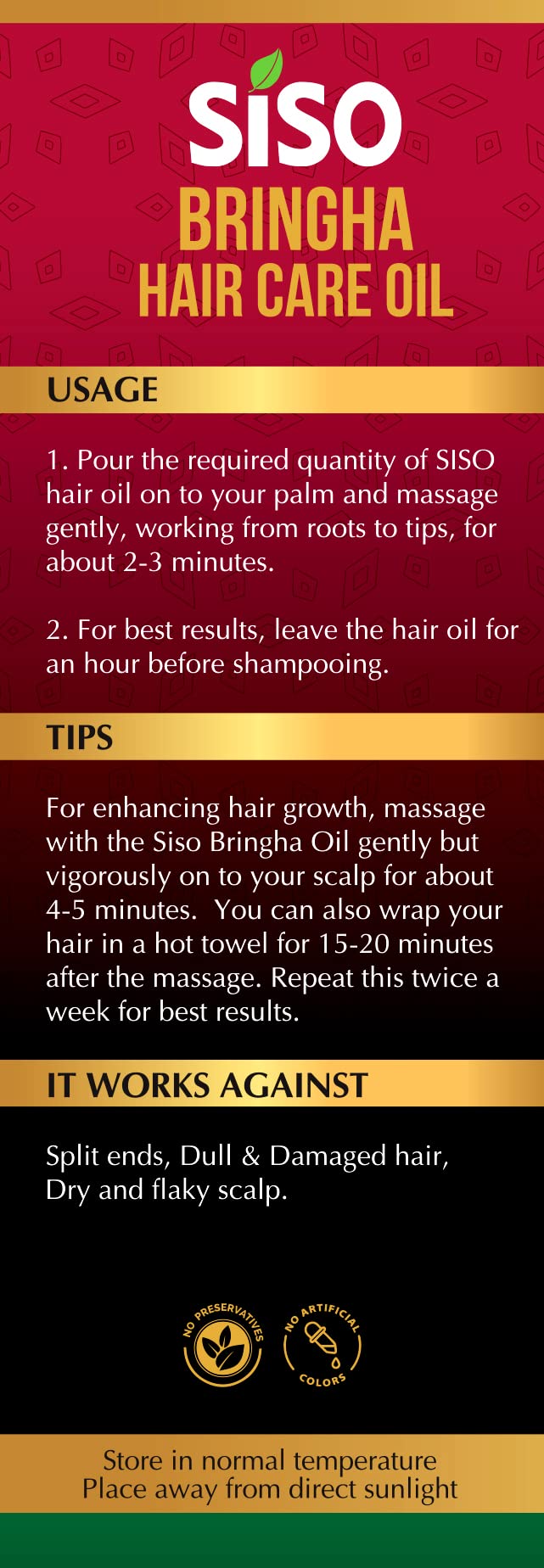 Siso Bringha Herbal Hair Oil 200ml - 100% Ayurvedic Natural Hair Growth Treatment with 13 Exotic Herbs & Coconut Oil - Perfect for Dry, Damaged Hair & Scalp Care at Home
