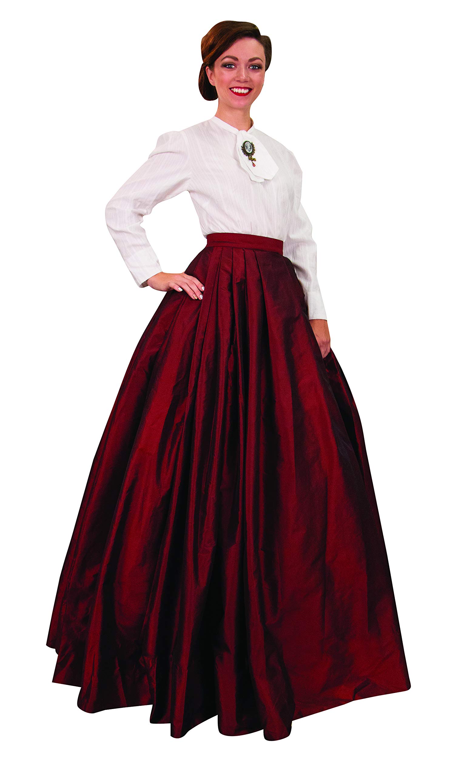 Victorian Ball Gown Skirt - Rich Dark Red Taffeta Pleated Dress with Attached Underskirt & Adjustable Hook | Perfect for Cosplay, Renaissance Fairs, and Formal Events