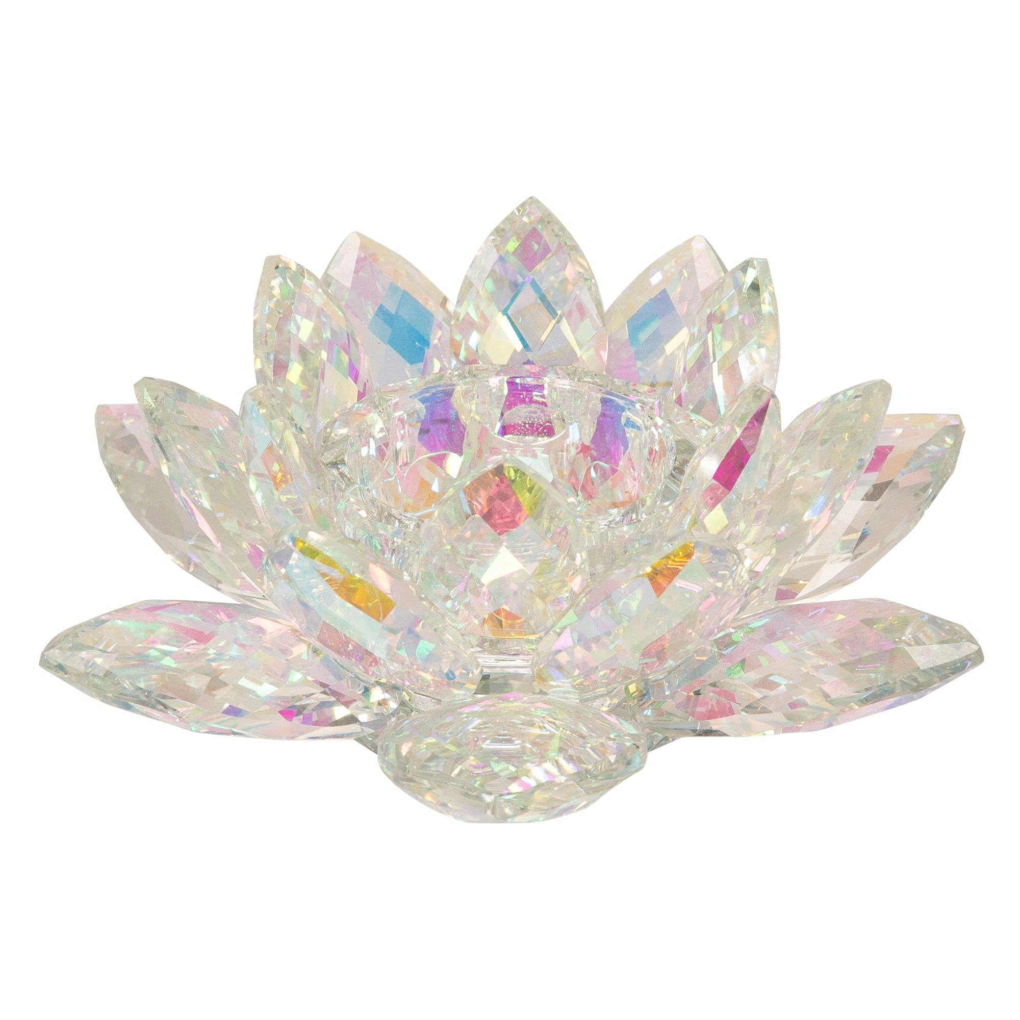 Kingston Living 8.25-Inch Clear Blue Crystal Lotus Votive Candle Holder - Elegant Home Decor for Weddings, Spa Relaxation & Meditation Spaces