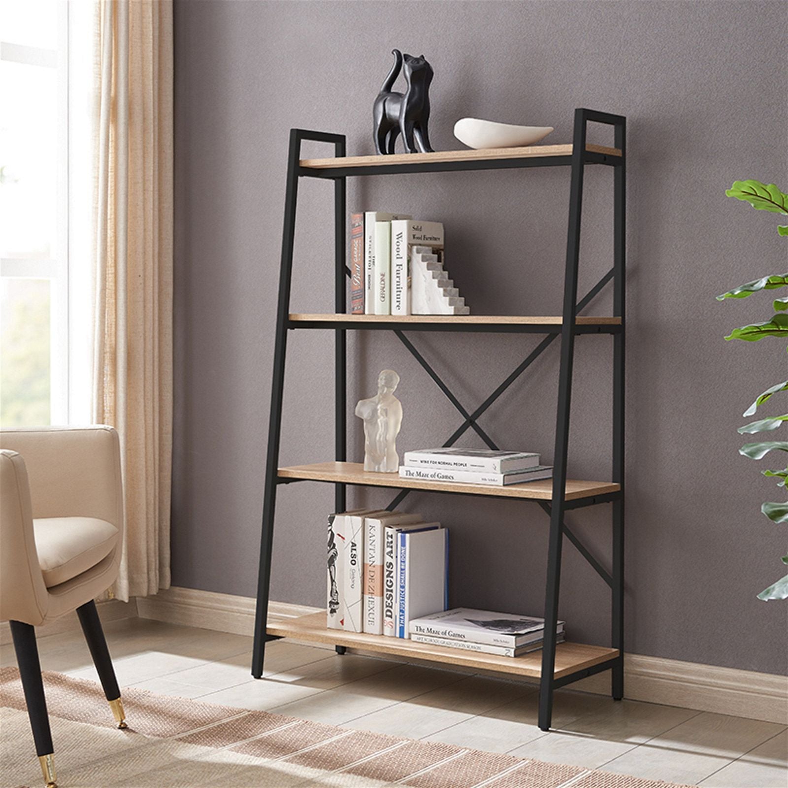 Workzone ASPECT 1300 Bookcase - Modern Oak & Black Wooden Bookshelf for Home Office, Living Room, or Bedroom Storage - 5-Tier Shelving Unit for Books, Decor, and Organizing Essentials