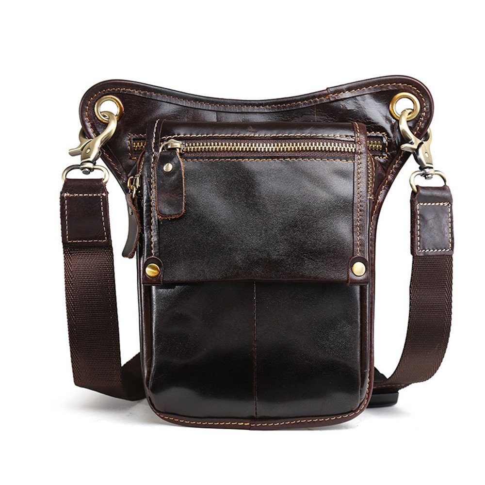 Men's Leather Motorcycle Waist Pack & Thigh Bag - Adjustable Leg Bag for Bike Riding, Cycling, Hiking & Travel - Durable Messenger Shoulder Bag (Brown) - Perfect for Outdoor Adventures & Motorcycle Enthusiasts