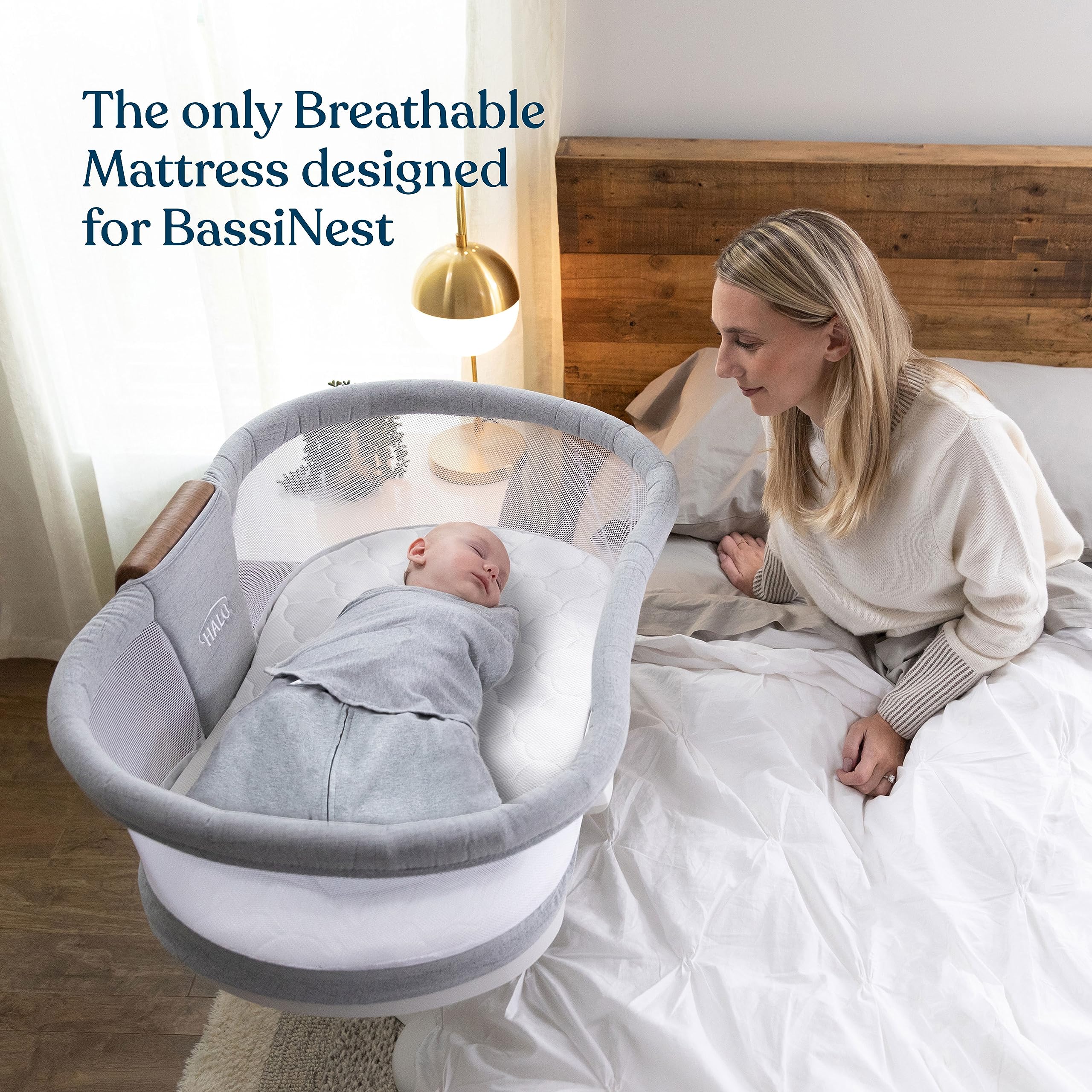 HALO DreamWeave Breathable Mesh Bassinet Mattress Pad Replacement – Hypoallergenic, Non-Toxic, 100% Machine Washable Cover – 30” x 18” x 1.3” – Perfect for Newborns & Infants, Safe Sleep Solution for Nursery & Travel