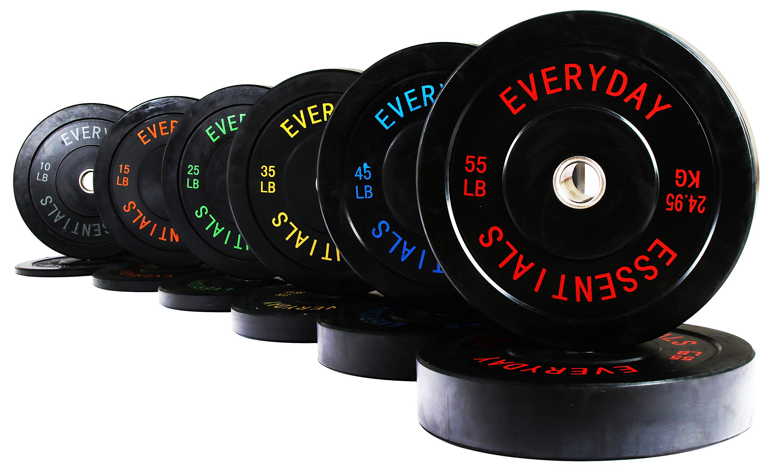 BalanceFrom Black Olympic Bumper Plates Set - 370LB Weight Plates with Steel Hub & 7FT Olympic Barbell (Includes 2x10/15/25/35/45/55LB Plates) - Perfect for Home Gym, CrossFit Training & Weightlifting Workouts