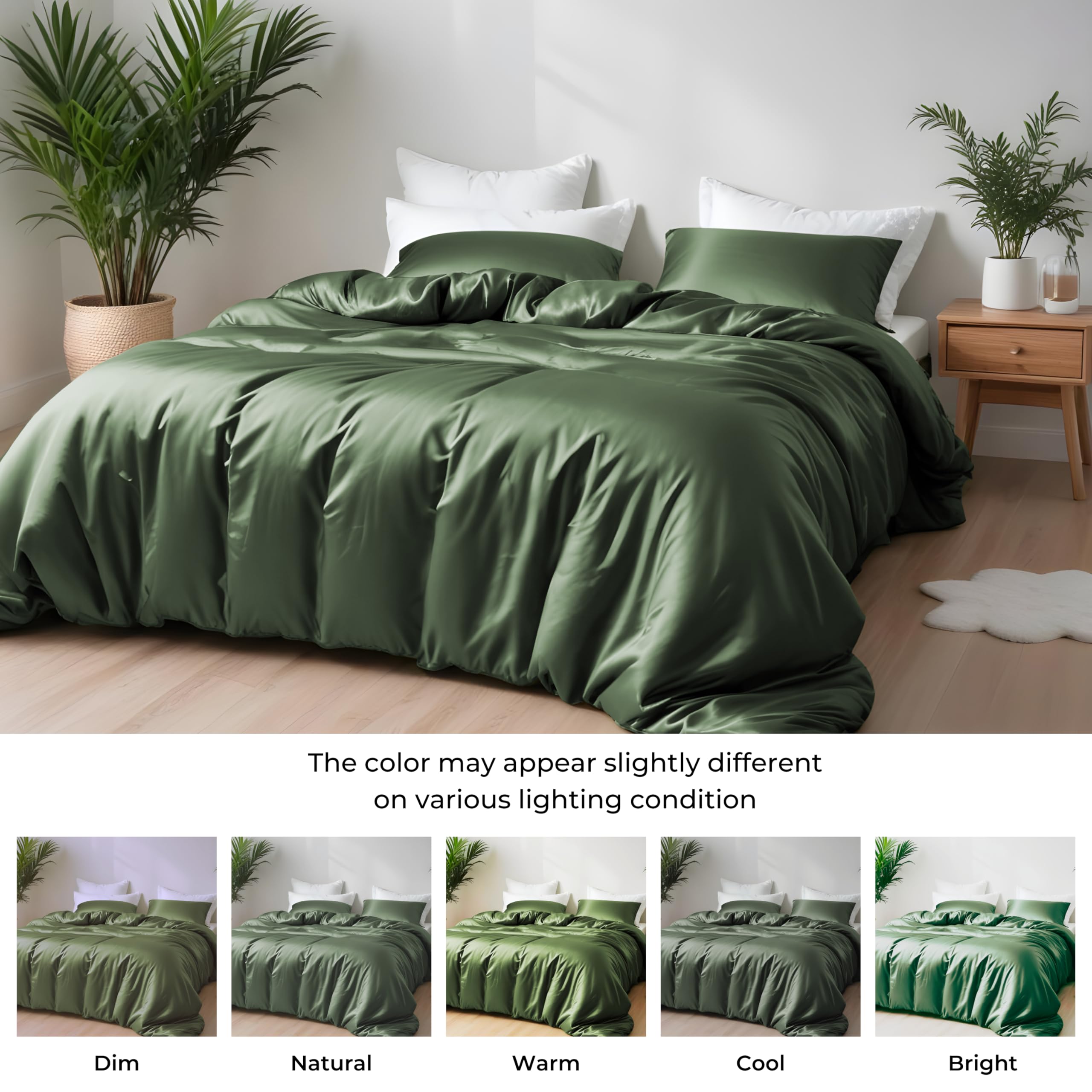 Linenwalas King Size Duvet Cover Set - Soft & Breathable Bamboo Viscose, Lightweight Cooling Comforter Cover with Zipper Closure & Corner Ties, Includes Fitted Sheet (Avocado Green) - Perfect for Hot Sleepers & Summer Bedding