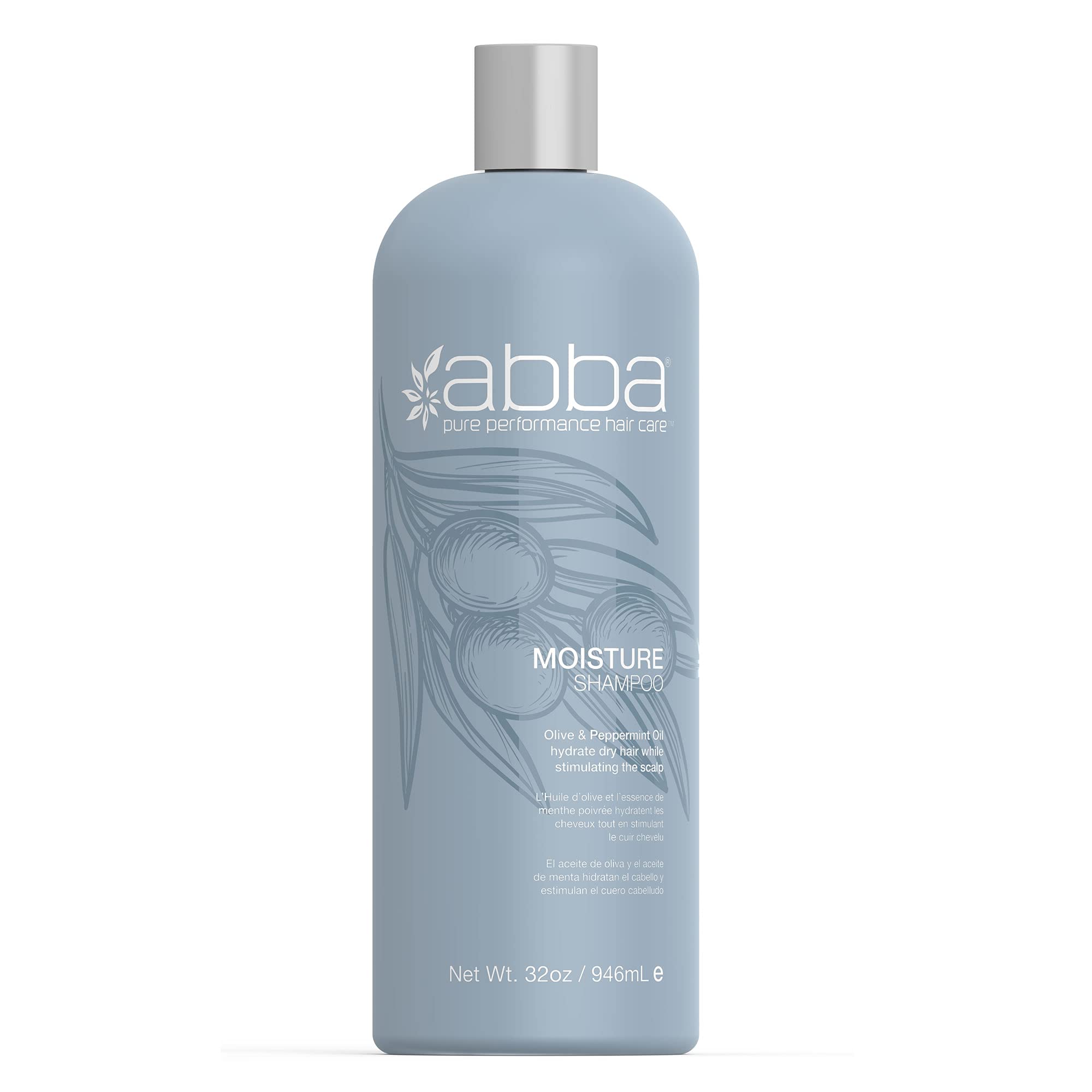 ABBA Pure Moisture Shampoo with Olive Butter & Peppermint Oil - Hydrating & Nourishing Hair Care for Dry, Damaged Hair - Perfect for Daily Use at Home or Salon