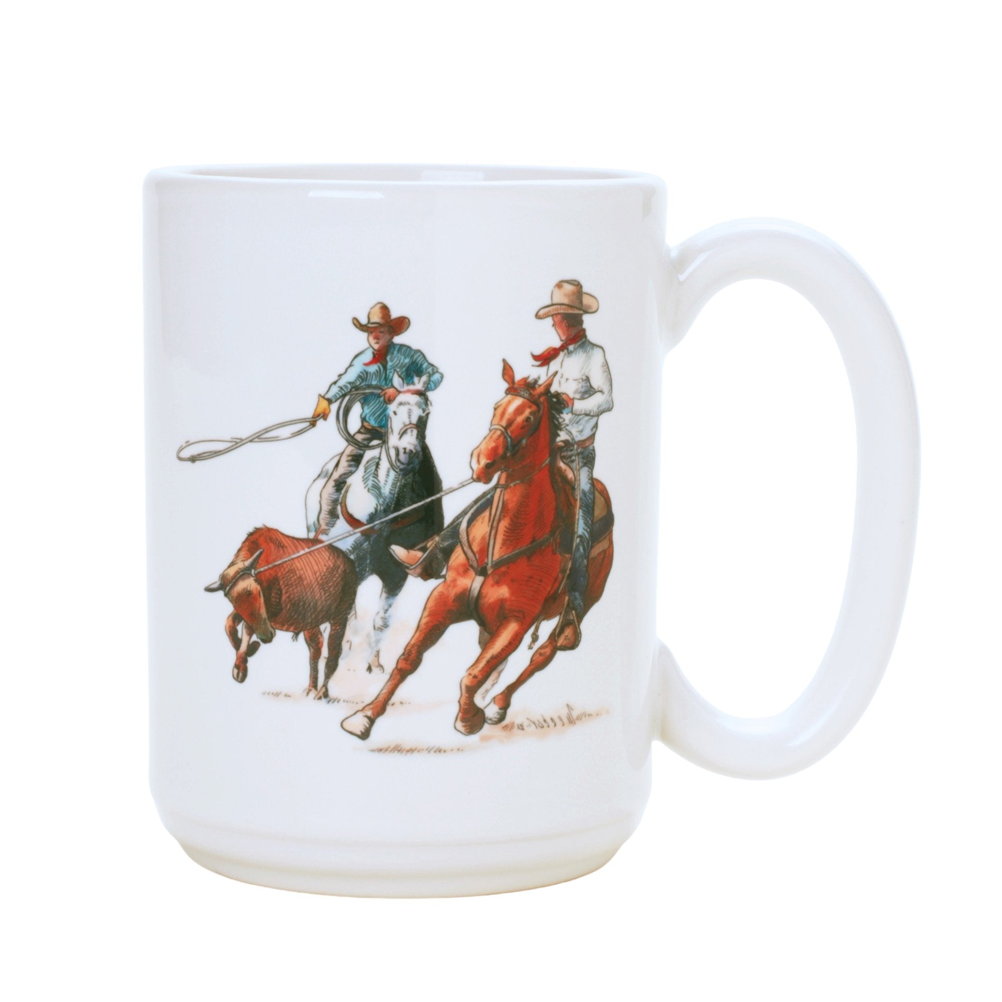 Team Ropers Rodeo Mug 15 oz - Insulated Coffee Cup for Cowboy Enthusiasts, Perfect for Ranch Work, Camping & Western Decor