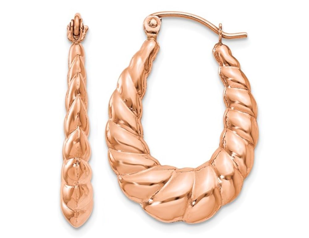 14K Rose Gold Scalloped Hoop Earrings for Women - Dainty Pink Gold Polished Huggie Hoops - Perfect for Everyday Wear, Date Night & Special Occasions