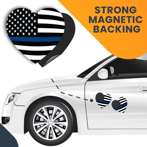 Thin Blue Line American Heart Magnet Decal - 2 Pack 5 Inch Heavy Duty Car Magnet for Truck, SUV - Support Police & Law Enforcement - Made in USA - Perfect for Showing Support on Vehicles, Fridges & Metal Surfaces