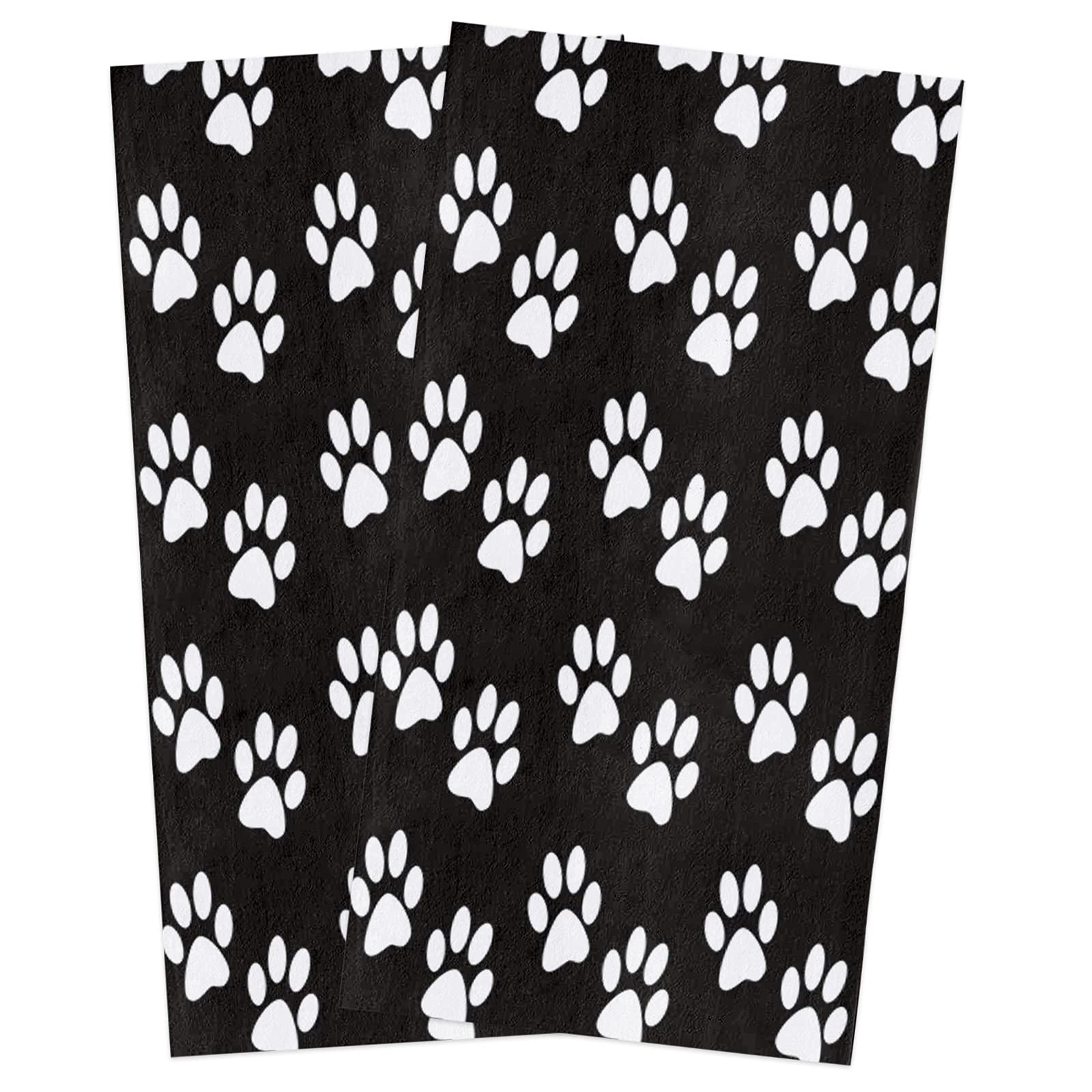 **Premium Cotton Kitchen Towels with Dog Paws Print - Super Absorbent & Reusable Dish Cloths for Kitchen, Bar, or Hand Drying - 18x28 Inches, 2 Pack - Perfect for Everyday Cleaning, Dishwashing & Decor**