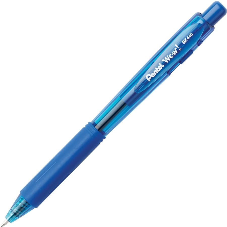 Pentel WOW Retractable Ballpoint Pens - 12 Pack Medium Point 1.0mm Blue Ink Transparent Barrel Pens for Office, School & Note Taking