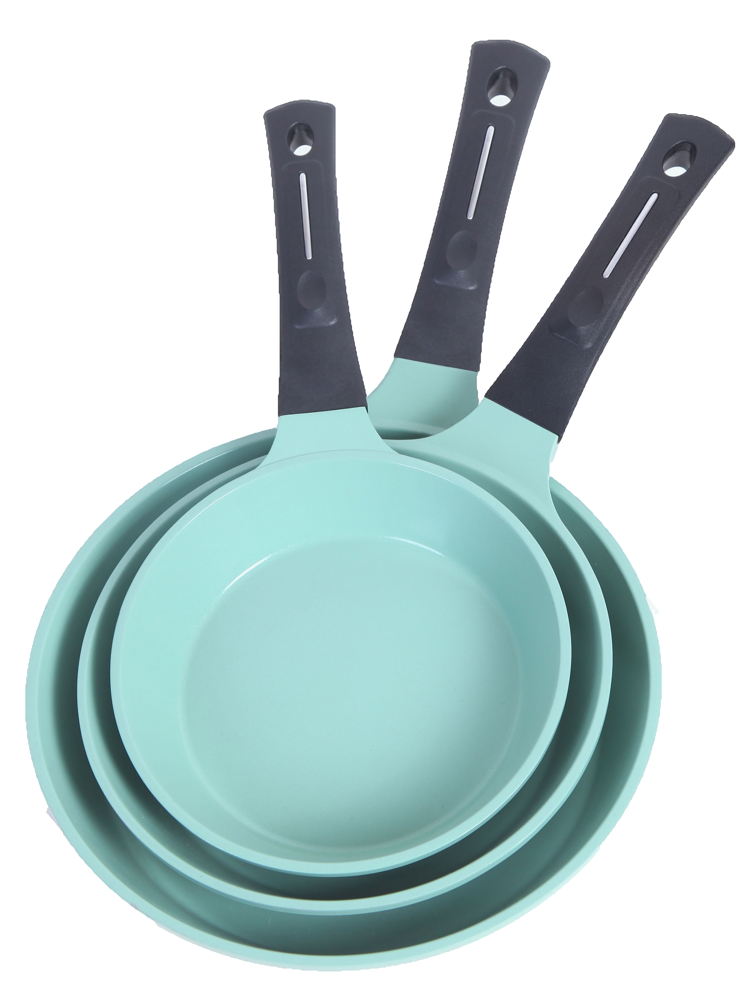 EUROCOOK Jade Powder Coated Ceramic Non-Stick Cookware Set - 3 Piece PFOA Free Frying Pans for Healthy Cooking | Perfect for Sauteing, Frying & Omelets in Modern Kitchens