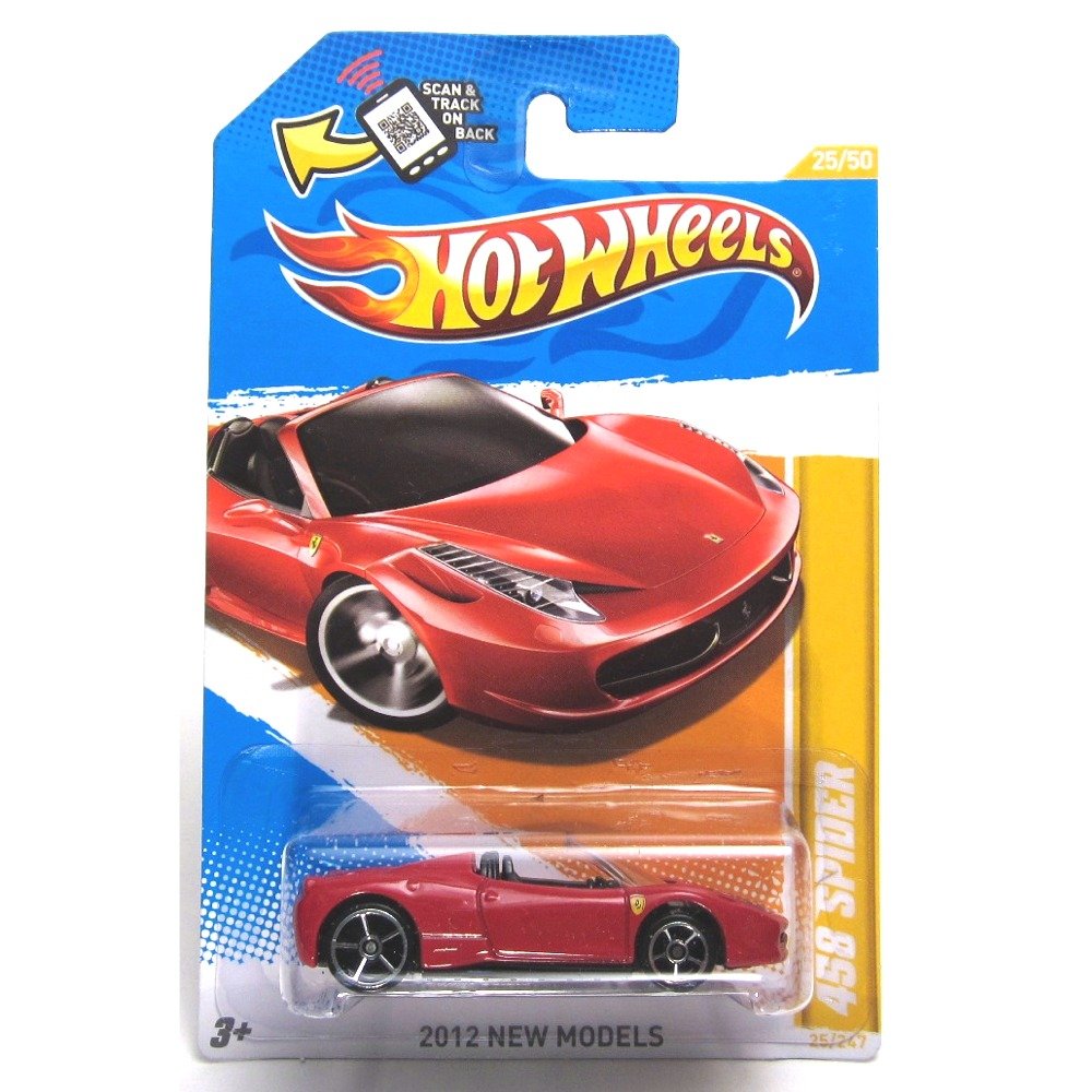 Hot Wheels 2012 Ferrari 458 Spider Red Convertible Diecast Car Model #25/50 - Collectible Toy for Kids & Adults, Perfect for Display, Gifts, and Racing Play