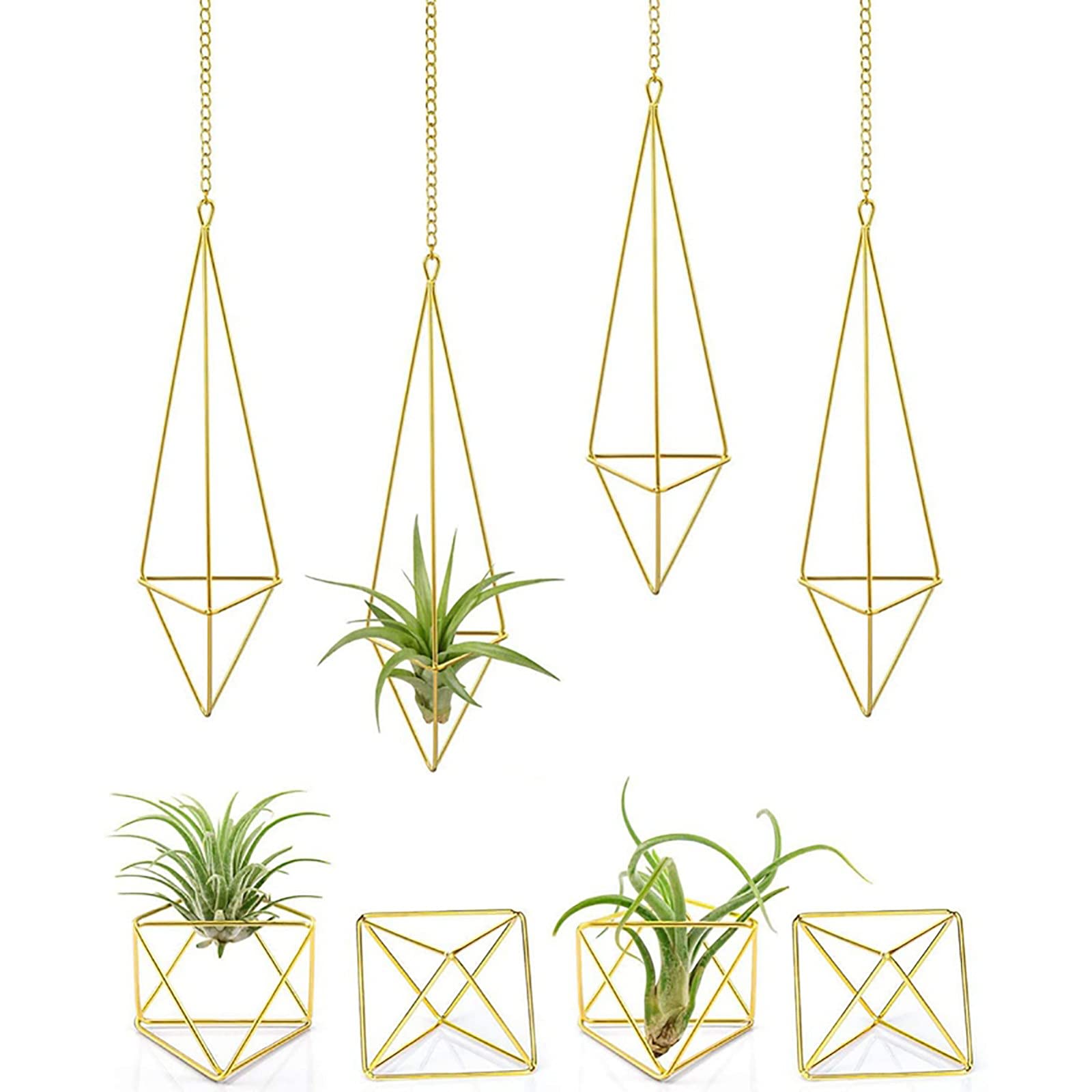 8 Pack Modern Geometric Air Plant Holder - Metal Himmeli Decor Planter for Tillandsia, Air Fern Stand - Perfect for Home, Office & Wedding Decor