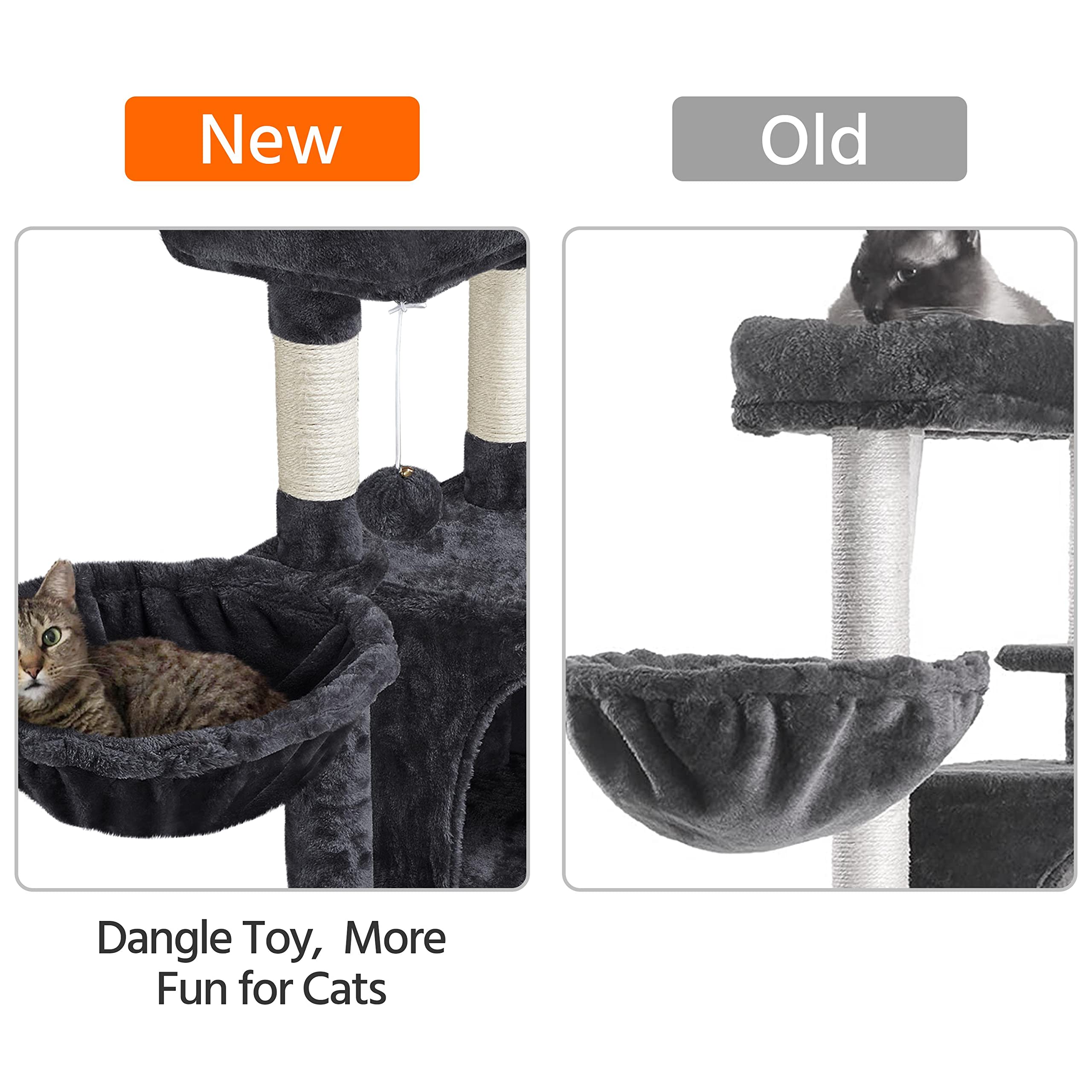 Topeakmart 42 Inch Multi-Level Cat Tree Tower for Indoor Cats - Sturdy Cat Condo with Perch, Hammock & Scratching Posts - Durable Cat Activity Center & House in Black - Perfect for Small Spaces, Apartments & Playtime