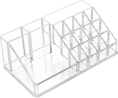 DHAVJ 16-Slot Acrylic Makeup Organizer - Mascara, Eyeliner & Lipstick Storage Case | Perfect for Cosmetic Brushes & Jewelry Organization | Ideal for Vanity, Bathroom & Travel Use