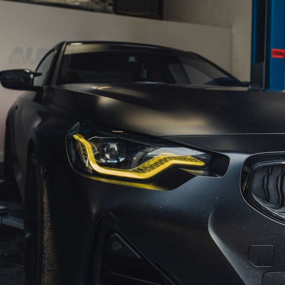 2022 BMW M2 & 2 Series CSL Style LED Headlights with Yellow DRL - Compatible with G87/G42 Models | Upgrade Your Ride for Night Driving & Car Shows