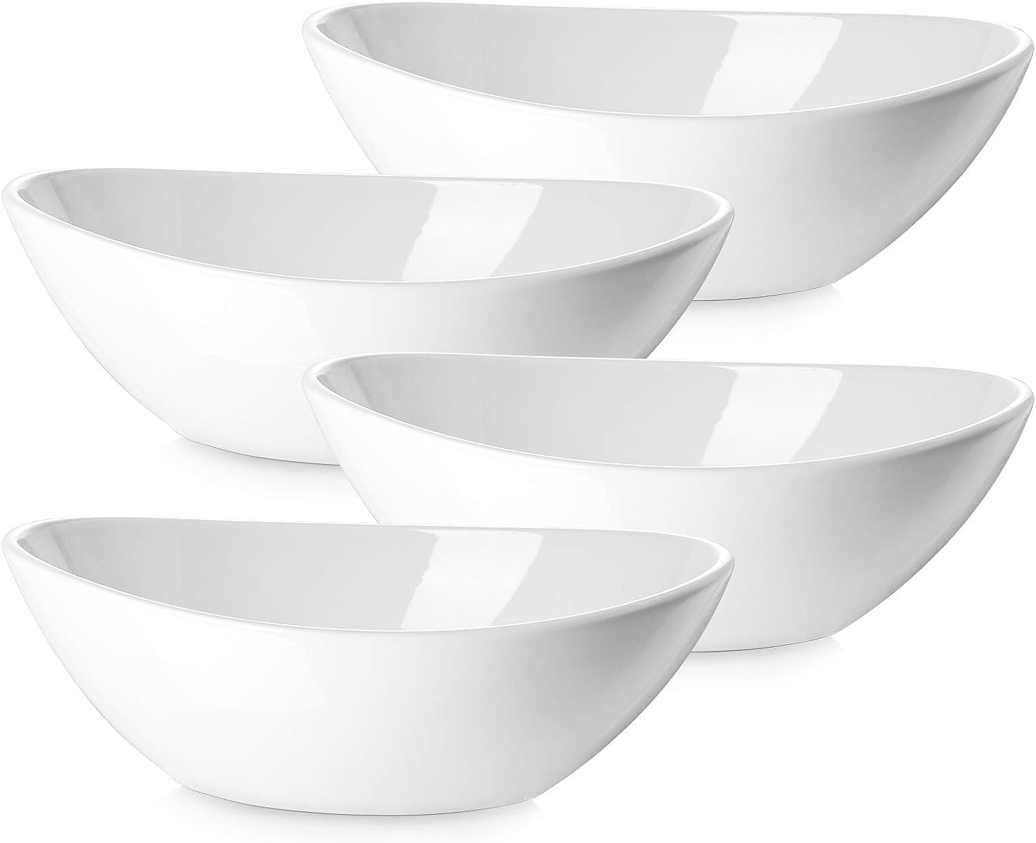 DOWAN 9-Inch Oval Serving Bowls Set of 4 - 36 Oz Large Serving Dishes for Salad, Pasta, Side Dishes - Microwave & Dishwasher Safe - Perfect for Wedding, Dinner Parties & Family Gatherings - White
