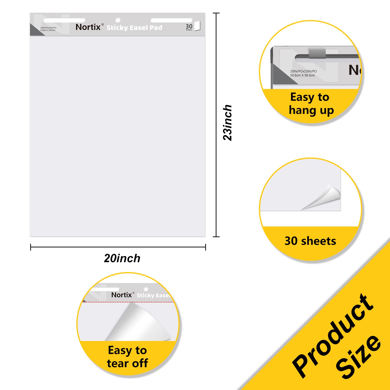 Nortix Self-Stick Easel Pad - 20''x23'' Sticky Anchor Chart Paper for Teachers, 30 Sheets/Pad, 8 Pads - Strong Adhesive & Bleed-Resistant Whiteboard Paper - Perfect for Classroom Presentations, Office Meetings & Brainstorming Sessions