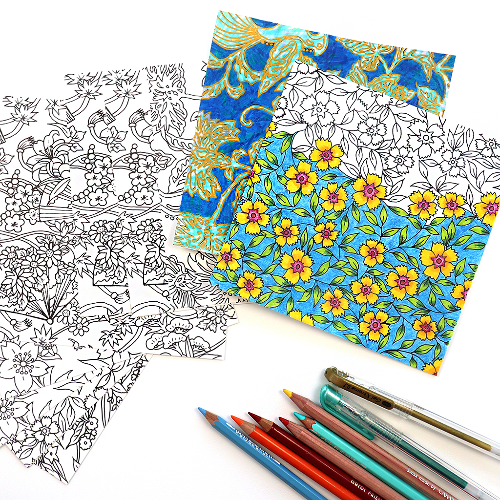 Color2 Yuzen Flowers Origami Paper - 24 Sheets, 6 Patterns (4 Each), 5 7/8 Inch - Perfect for DIY Crafts, Scrapbooking & Japanese Paper Art Projects