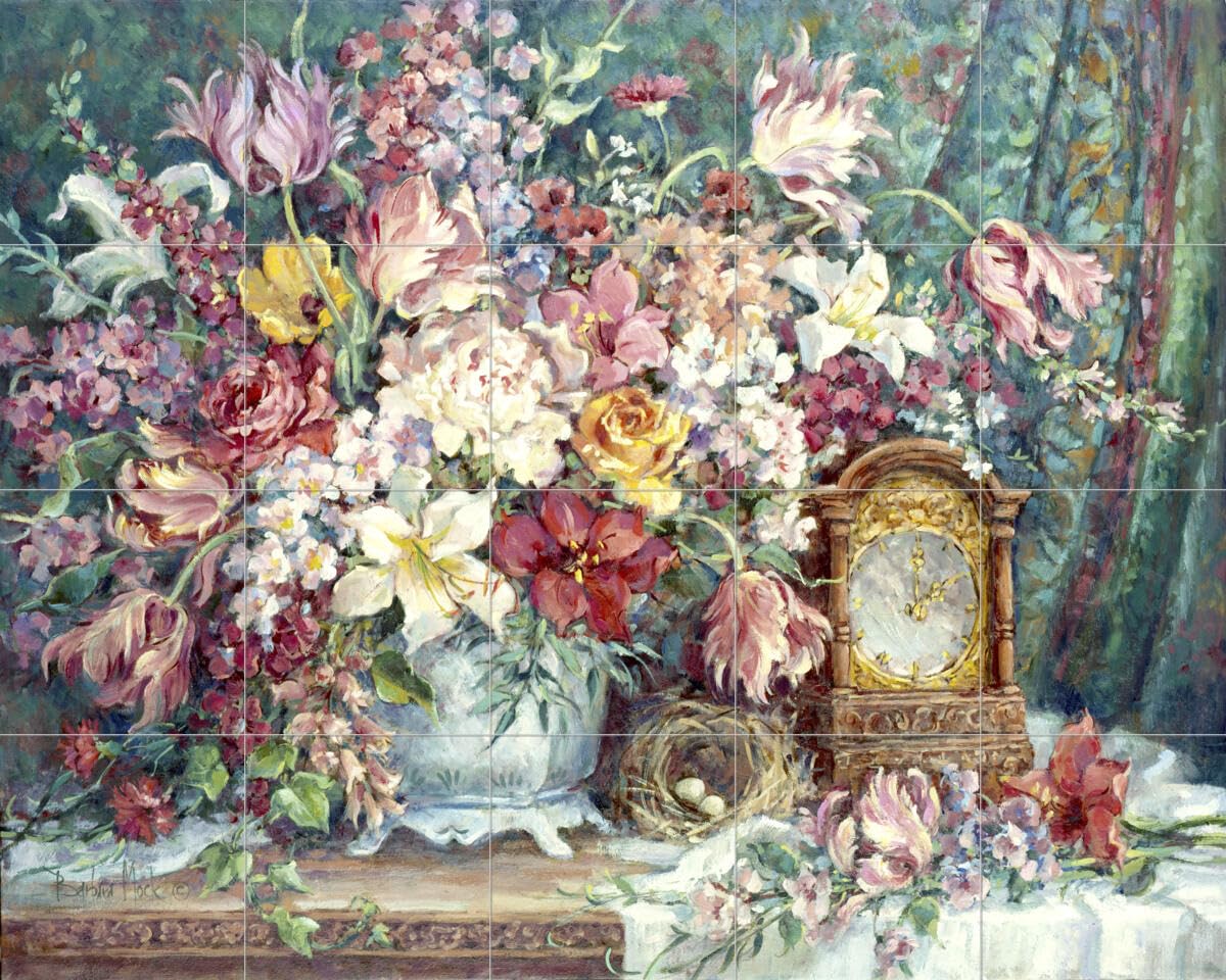 Barbara Mock Floral Ceramic Backsplash Tile Mural - Elegant Kitchen & Bathroom Wall Decor - Timeless Ambiance for Modern Homes - Perfect for DIY Kitchen Renovation & Bathroom Upgrade