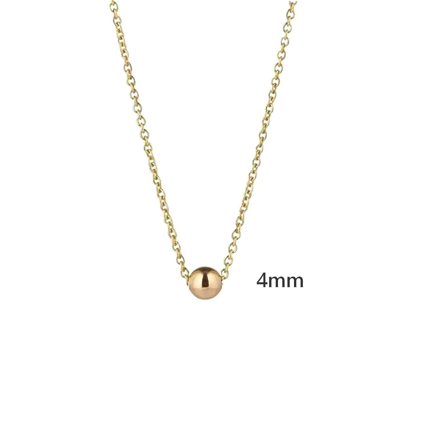 14K Solid Gold Simple Ball Bead Necklace - Dainty Gold Sphere Pendant with Fine Belcher Chain | Minimalist Everyday Jewelry for Women | Perfect for Office, Date Night & Gifting