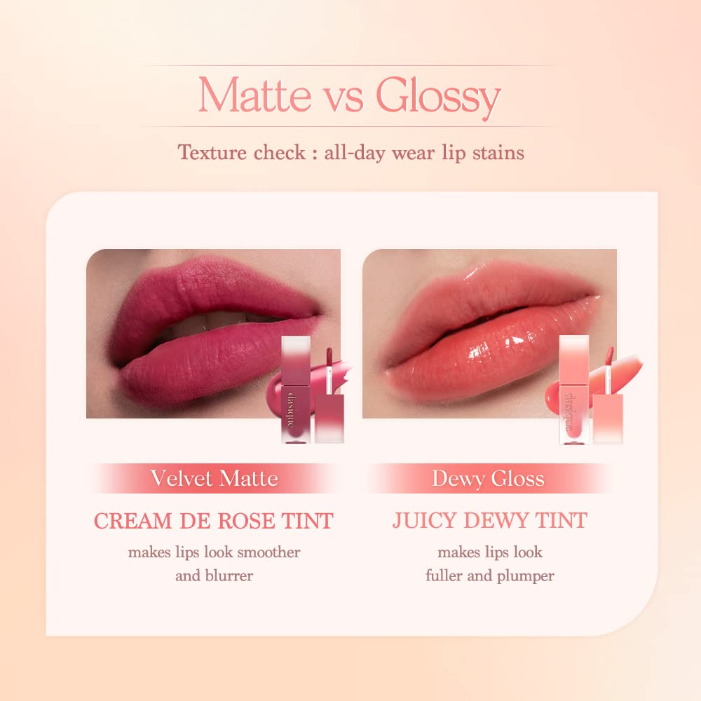 Dasique Cream de Rose Tint (07 Crimson) - Velvet Cream Matte Lip Stain with Rose Water Extract | Vegan & Cruelty-Free | 0.11 oz | Long-Lasting Hydrating Lip Makeup for Daily Wear, Date Night & Special Occasions