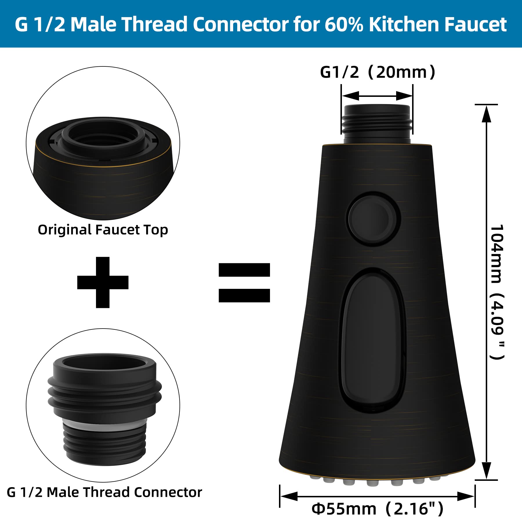 Hygie Rinse Pull Down Kitchen Faucet Spray Head Replacement - 3 Function Sprayer with 15 Adapter Kit, Oil-Rubbed Bronze Finish for Modern Kitchen Sink - Perfect for Washing Dishes, Cleaning Vegetables, and Rinsing Countertops