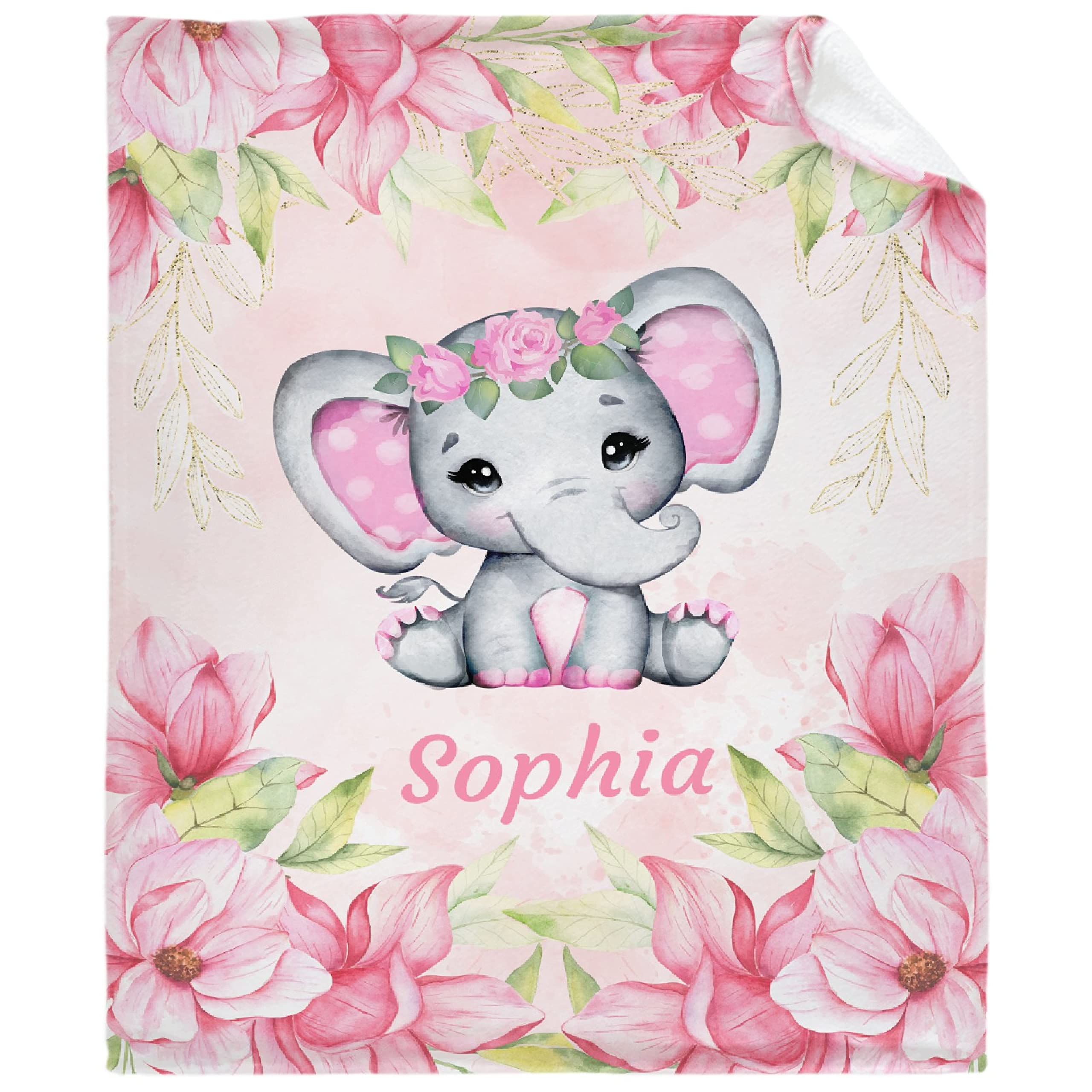 Personalized Baby Blankets for Girls & Boys - Custom Name Baby Blanket with Cute Elephant Design | Soft Cozy Fleece Throw for Newborns (Pink Floral, XS) - Perfect for Nursery, Gift Giving & Snuggle Time